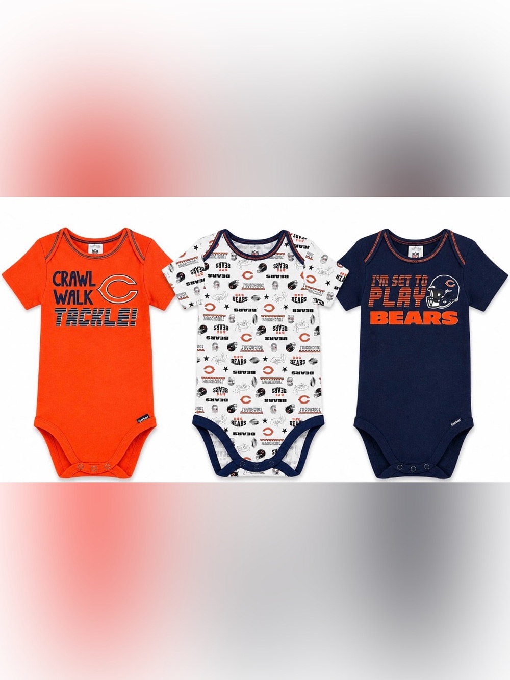 NEW NWT NFL Lot Chicago Bears Baby Boy Bodysuits Football 6-12 months Set